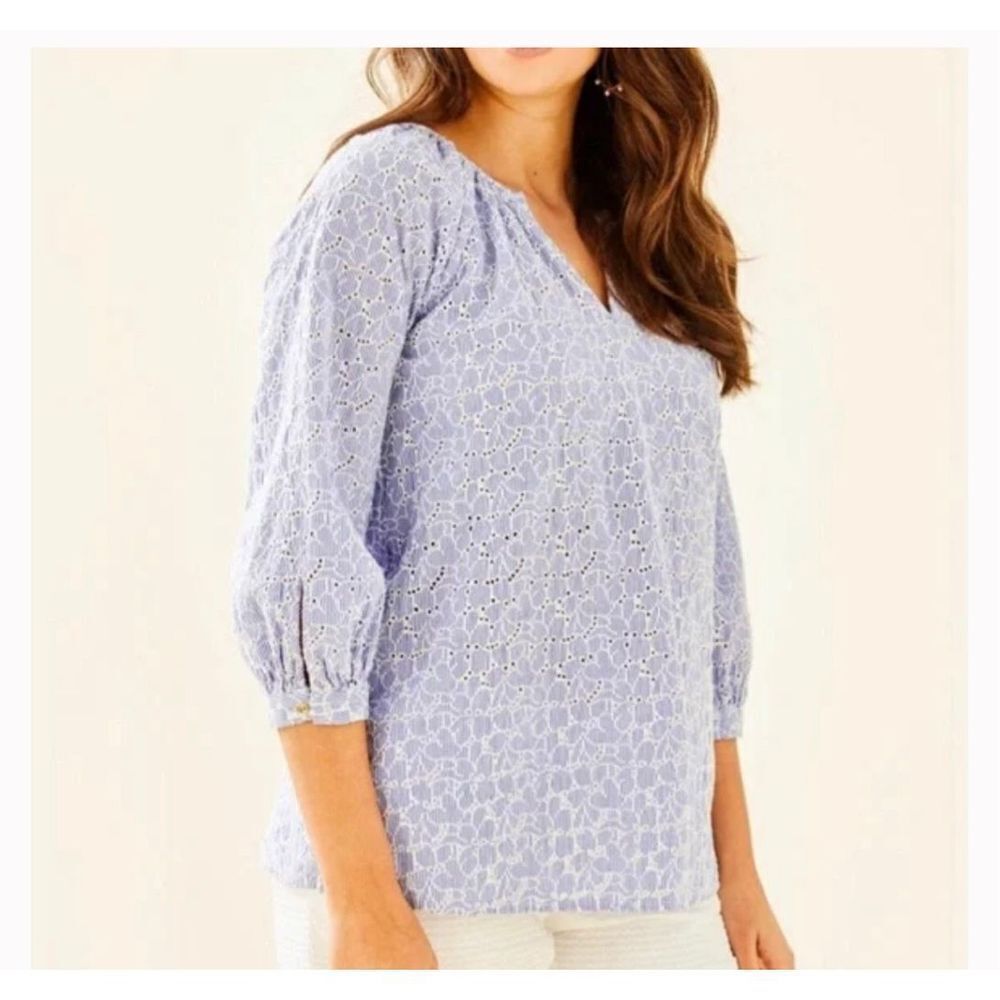 Lilly Pulitzer Willa 3/4 Sleeve Cotton Peasant Blouse Sz XS